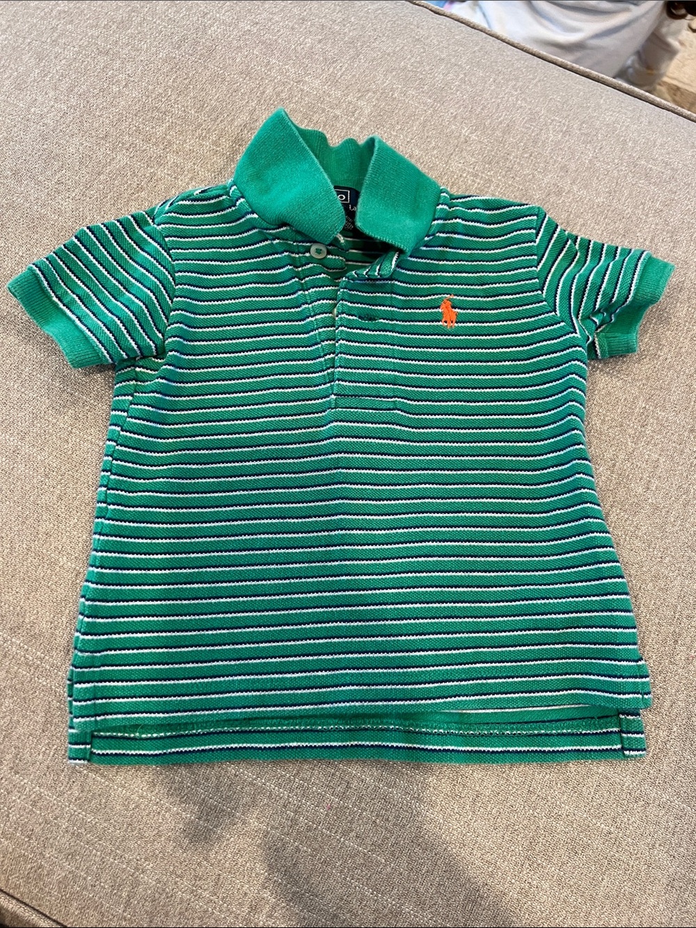 Ralph Lauren Green Striped Polo with Orange Pony